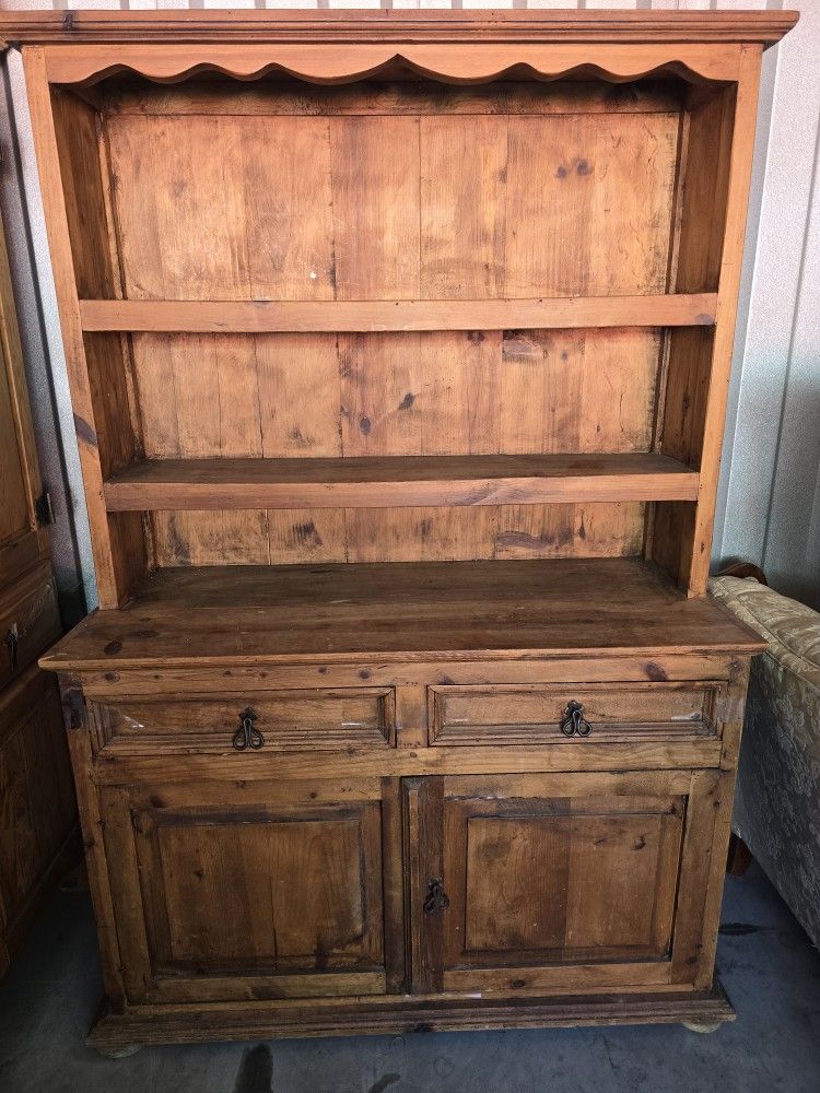 Rustic Mexican Pine wood collection Hutch Cabinet Dresser with Drawers & Shelves