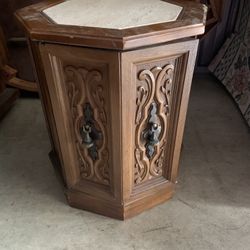Vintage Late 20th Century Solid Wood Hexagon Storage End Table
