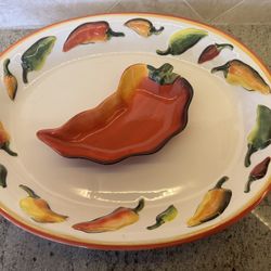 Chili Pepper Serving Platter / Chip & Dip set
