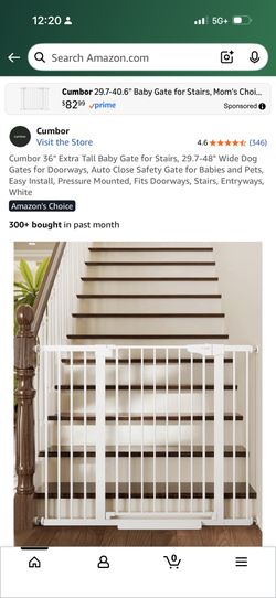 Cumbor Expandable 31.6-48" Baby Gate for Stairs, Wall-Mounted, 2-in-1 No Bottom Bar Dog Gate Indoor, Auto Close Pet Gate for Doorways with Large Walk