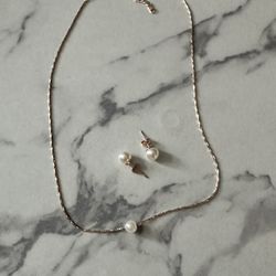 Rose Gold Plated Pearl Necklace Set