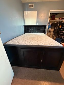 Full Size Dark Wood Captain's Bed Frame with Storage