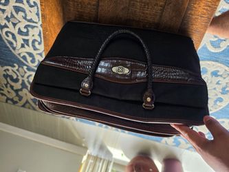 Brighton Black Canvas & Croc-Trim Handbag