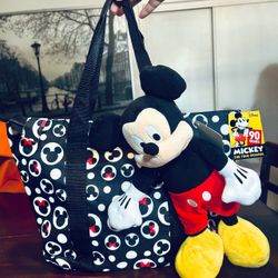 (NEW) Disney Mickey & Minnie 18” Diaper Tote Bag - Zippered Top & Compartment