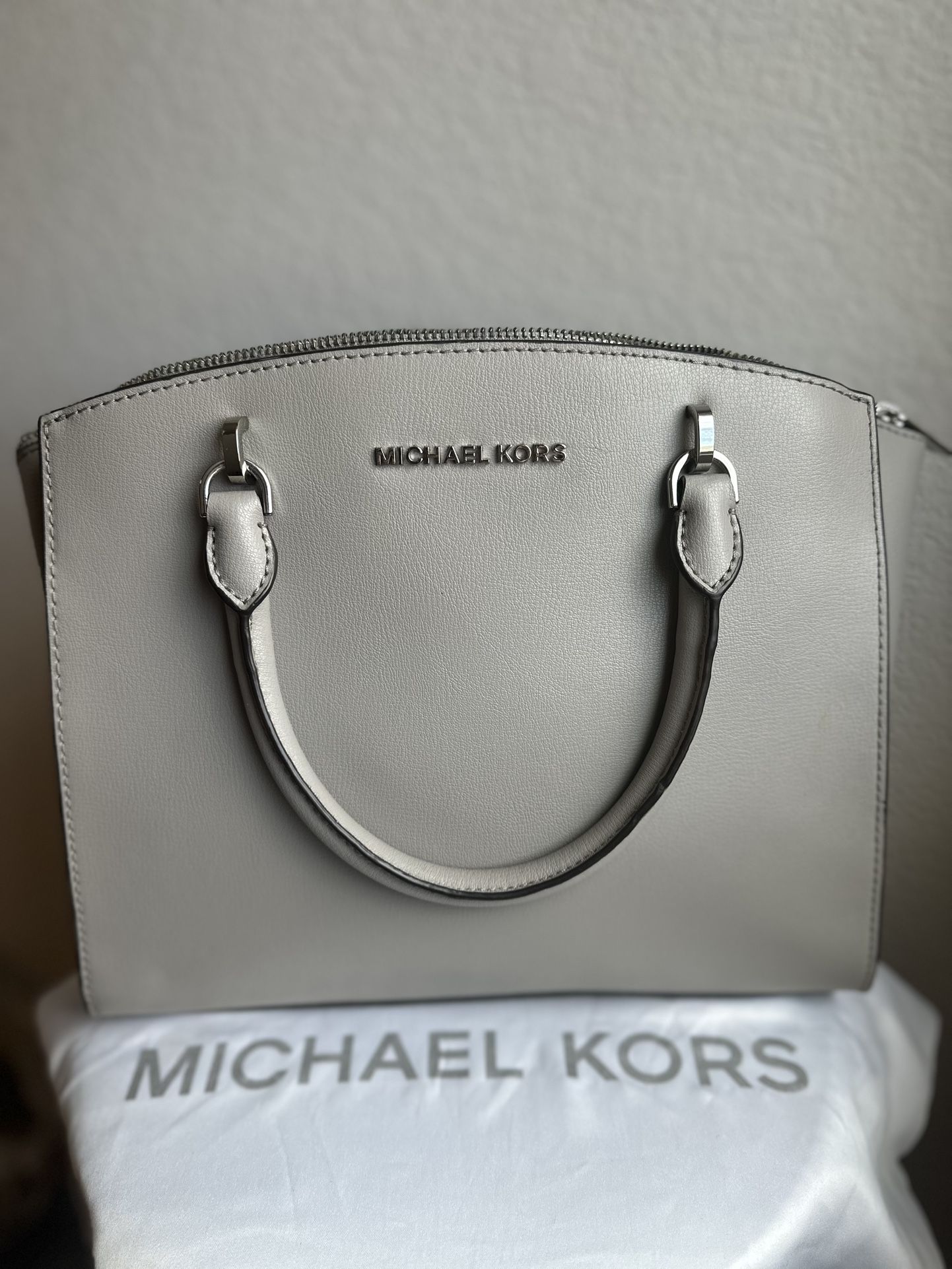 Michael Kors Ellis Large Satchel - Ash Grey Leather, Silver Hardware