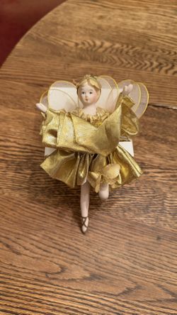 Vtg Porcelain Angel Fairy Ballerina Christmas Ornament Hand-painted 7” 