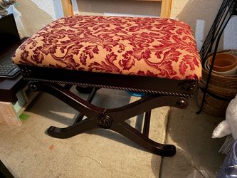 Upholstered Red and Gold Foot Stool