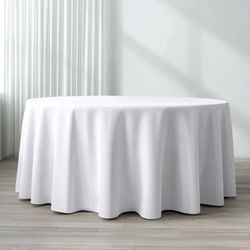 9x$100/Polyester 120" Round Tablecloth White - Seamless Wrinkle-Resistant Design for Weddings