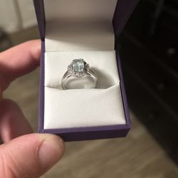 Women’s Wedding Ring Size 7.5 White Gold, Aquamarine, 1/4ct Diamonds