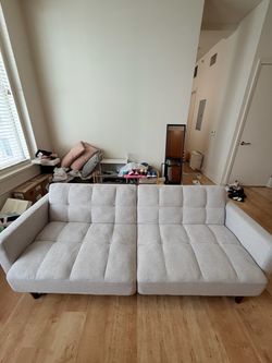 Light Gray Fabric Tufted Futon Sofa Convertible to Flat