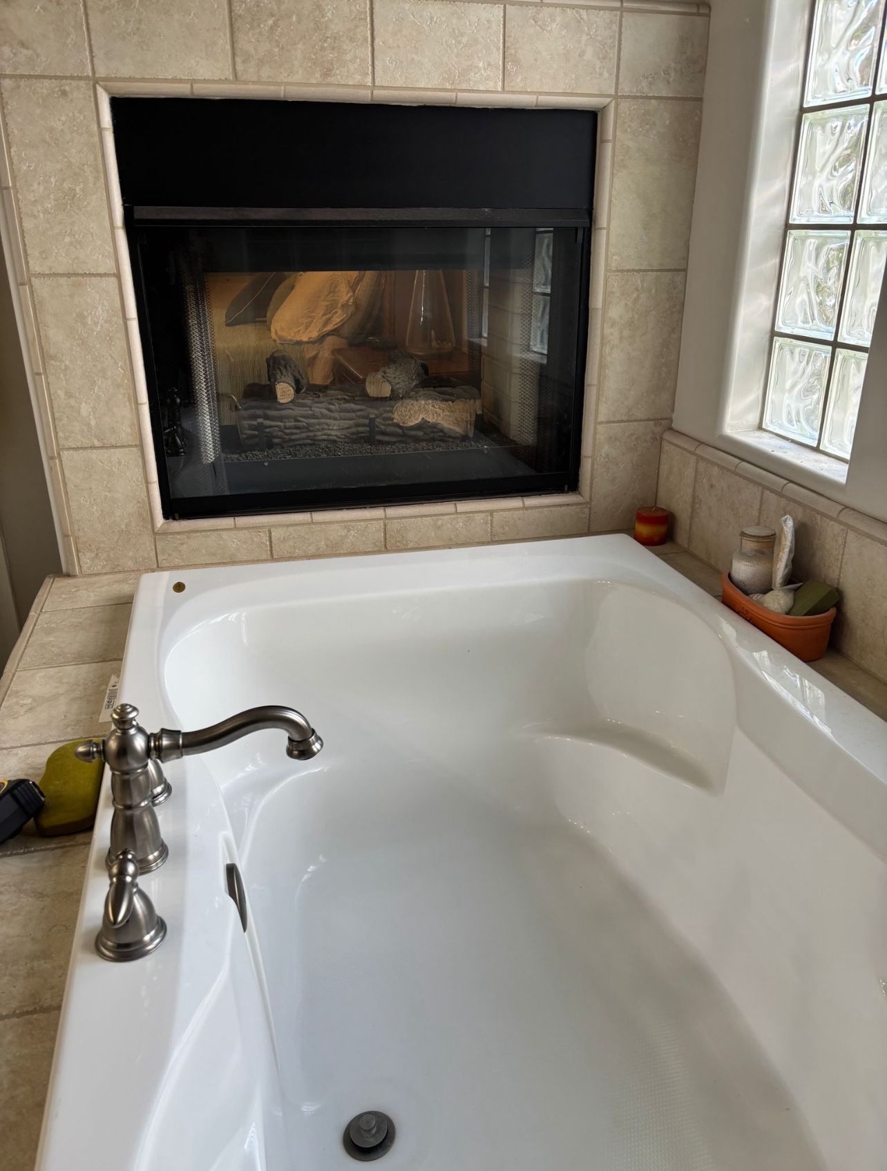 Large Soaking Tub with Fireplace