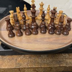 Vintage Horn Wooden Chessmen Set with Original Box