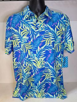 Birdie Bound Tropical Birdie Blue Golf Polo Mens Medium