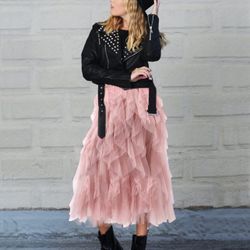 Women's Tulle Skirt A-Line High Low Asymmetrical 3 Layered Midi Length Elastic Waist Tutu Skirts