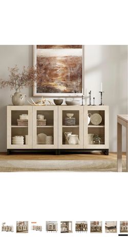 Wood Buffet Cabinet with Glass Doors