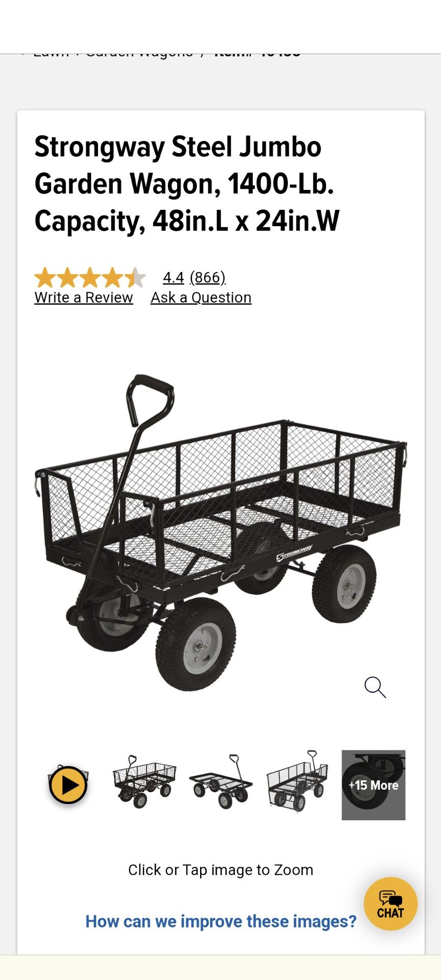Strongway Steel Jumbo Garden Wagon, 1400-Lb