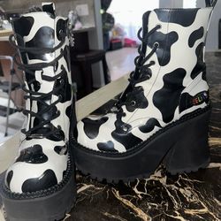 Cow Print Platform Boots