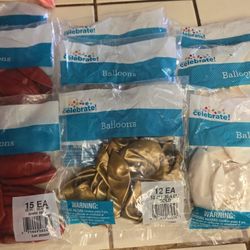 Balloons White, Dark Red,  Gold( 3 Of Each Color)