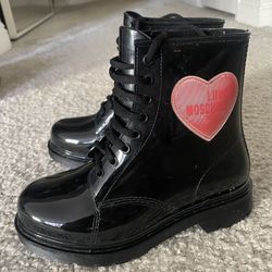 Love Moschino Women’s Rain Ankle Boots Hologram Heart (Size 6 US)