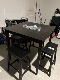 Black Wood Pub Table with 4 Stools