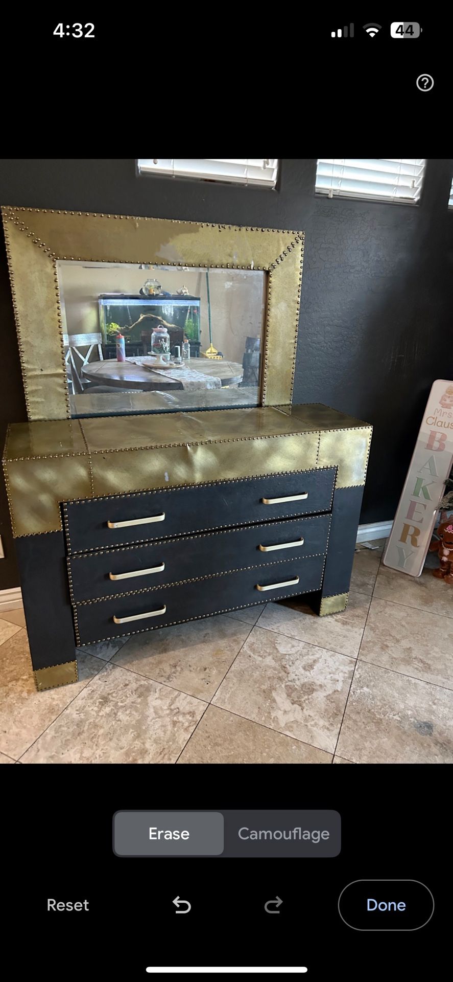 Studded Gold And Black Dresser And Mirror