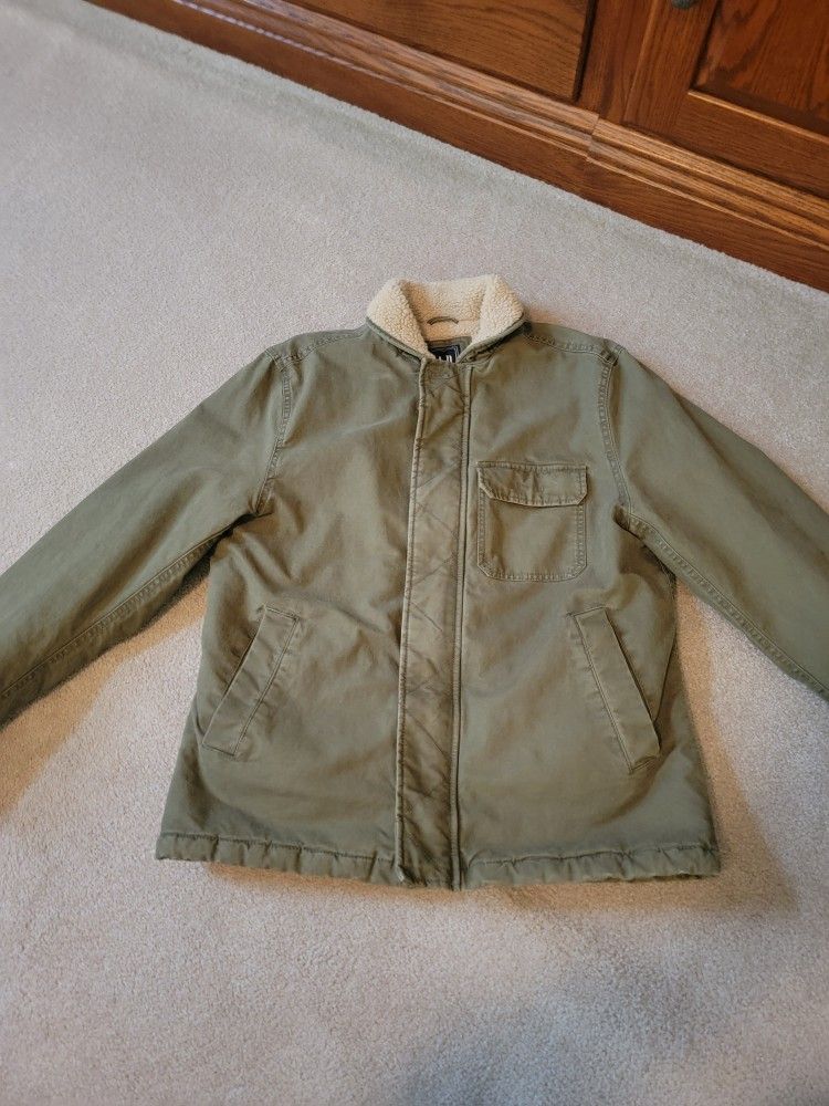 Gap Parka Jacket Sherpa Lined Men's Size Medium Full Zip With Pocket