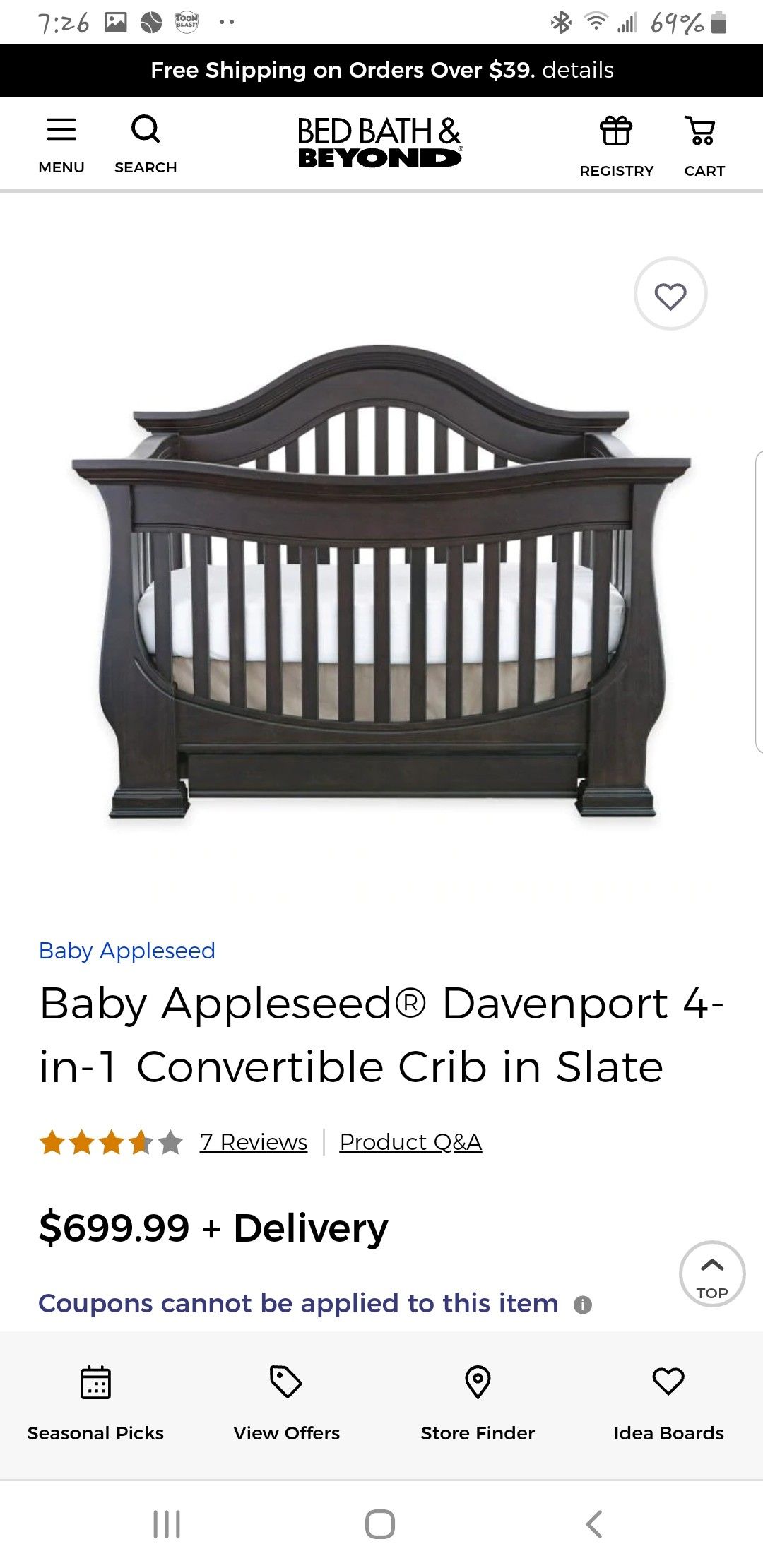 Baby appleseed Davenport convertible crib