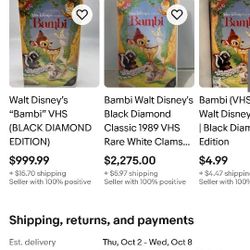Bambi VHS Black Diamond Edition Walt Disney's Classic