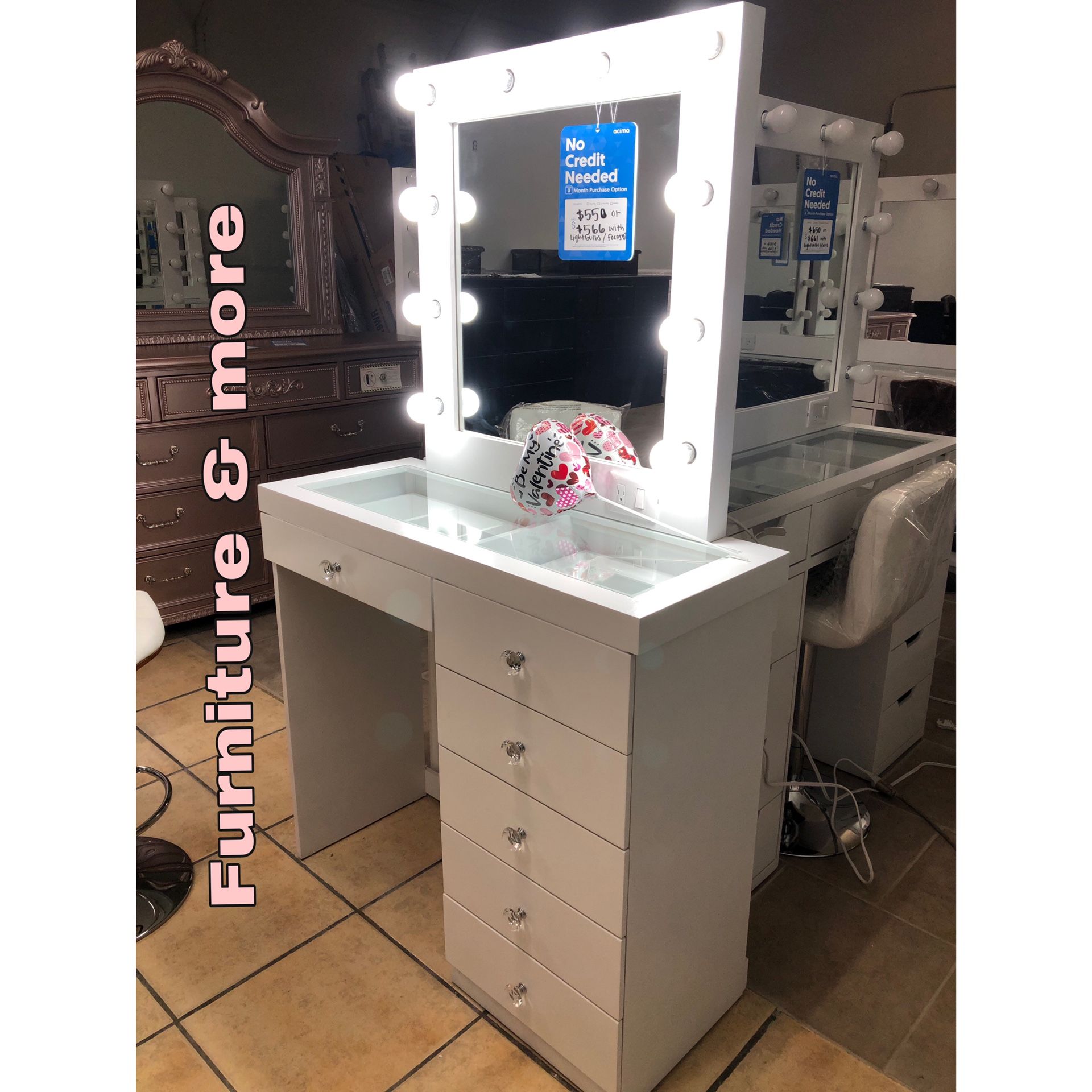 Brand New Vanity 😍👍🏻 Lightbulbs & Chair Sold Separate !! Qualify To Buy Now & Pay Later No credit Needed ☎️