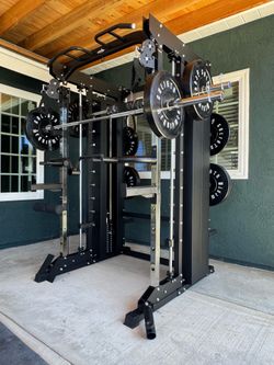 Smith Machine, Pulley System, Power Rack, Rubber Weights, Dumbbells