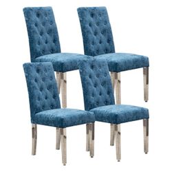 Set of 4 Blue Tufted Dining Chairs