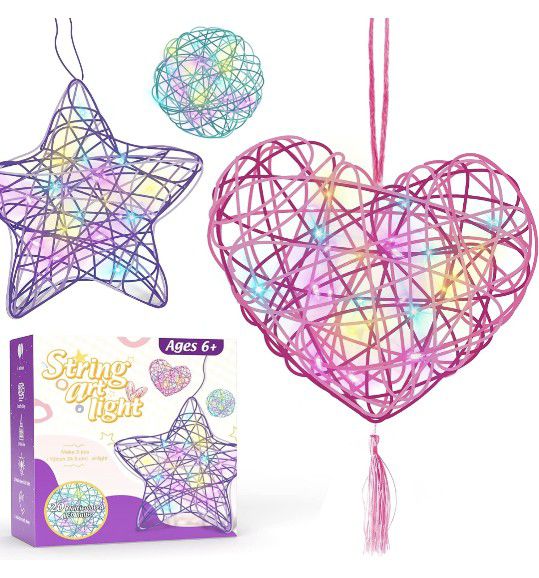  3D String Art Kit for Kids - 63 Pcs Birthday Gifts for Kids  with 30 Multi-Colored LED Bulbs & 6 Balloons - Crafts for Girls and Boys  Ages 6-12 - DIY