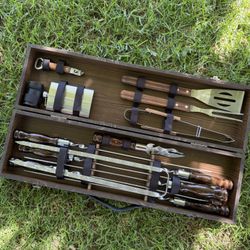 Luxury Brown BBQ Set In Wooden Case with Ararat mountains
