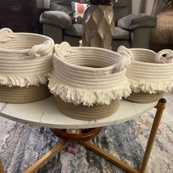 3-piece Of Basket Set Rope Woven Organizing