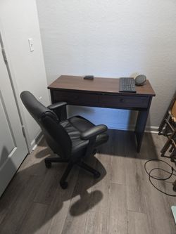 Dark Brown Wood Desk with Office Chair