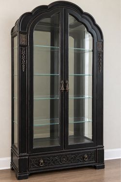 Broyhill Arched Dark Wood Glass Display Cabinet