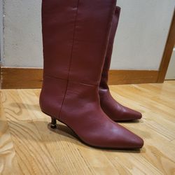 KENNETH COLE NEW YORK Women's Meryl Kitten Heel Boots Rio Red Leather Size 5 M