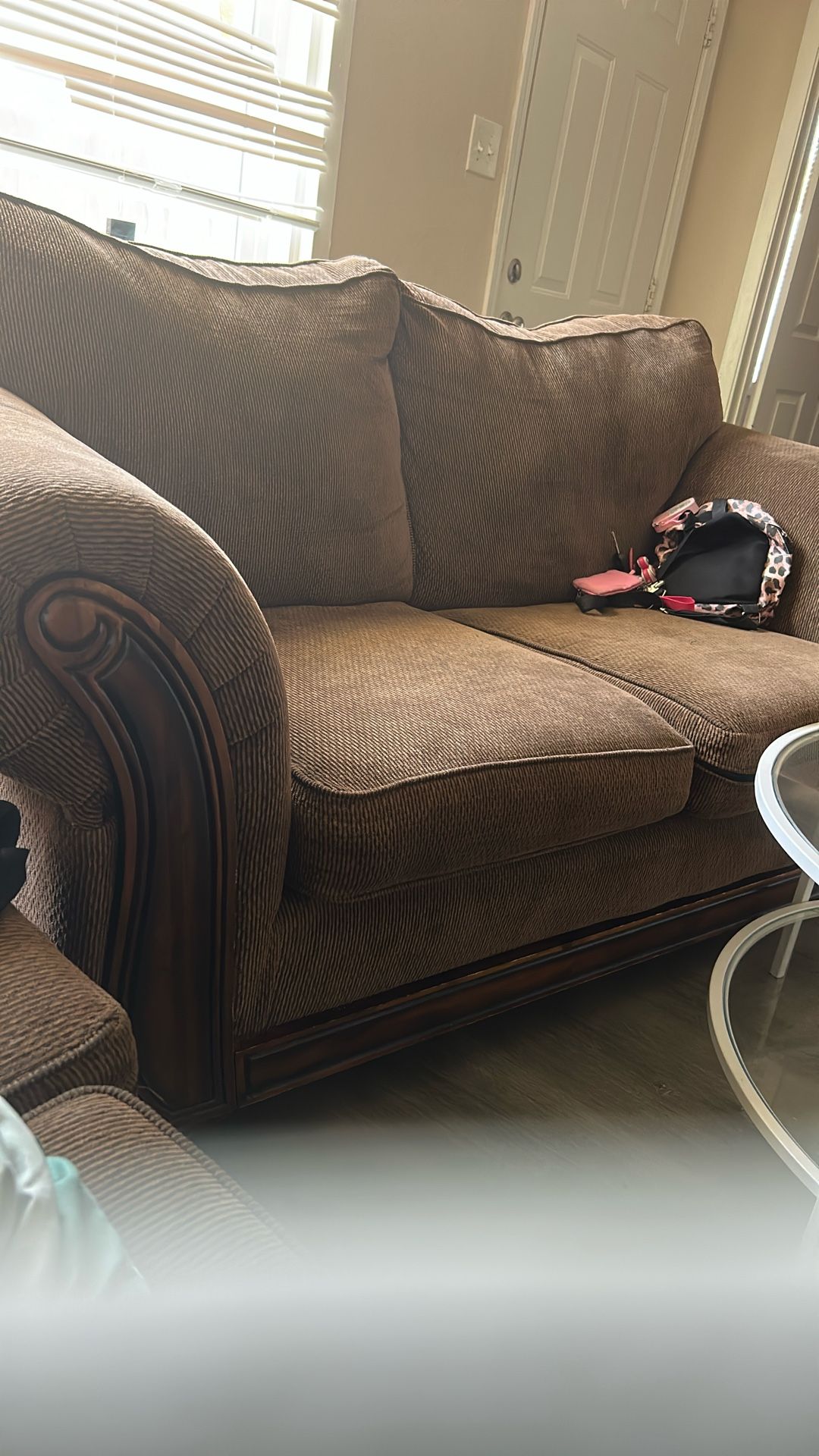 Free Couch With A Brown Storage Dresser
