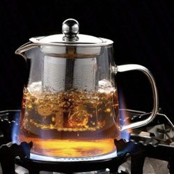 1pc Glass Teapot With Infuser, Reusable Tea Pot For Home, Living Room, Office, Tea Lovers Gift, Tea Set, Gift, Home Decoration