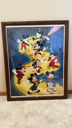 Vintage 1986 Framed Disney Mickey Mouse "Generations" Evolution Poster (24x30)