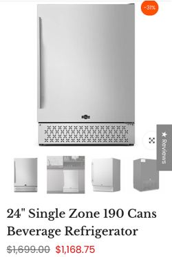24" Single Zone 190 Cans Beverage Refrigerator