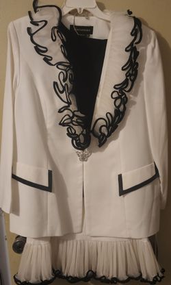 3pc Women's White & Black Susanna Skirt Suit Plus Size