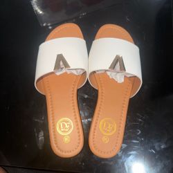 White Slide Sandals with Gold Metal Detail