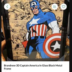 new. 3D captain america  pix in glass frame  