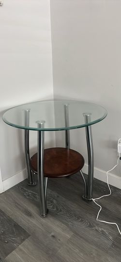 Round Glass Top Side Table with Wood Shelf