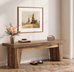 Tribesigns 55" Wooden Entryway Bench, Farmhouse Long Entry Seat, Indoor End of Bed Stool with Storage Capability for Hallway, Living Room, Bedroom, Ea