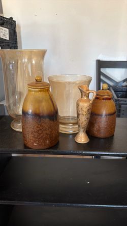 Rustic Home Décor Vase & Pottery Bundle – 5 Pieces