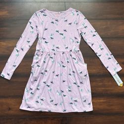  Baby Girl Clothes Big Girls Cat & Jack Unicorn Printed Long Sleeve Knit Dress Light Purple Size L Fits 10/12 New With Tag