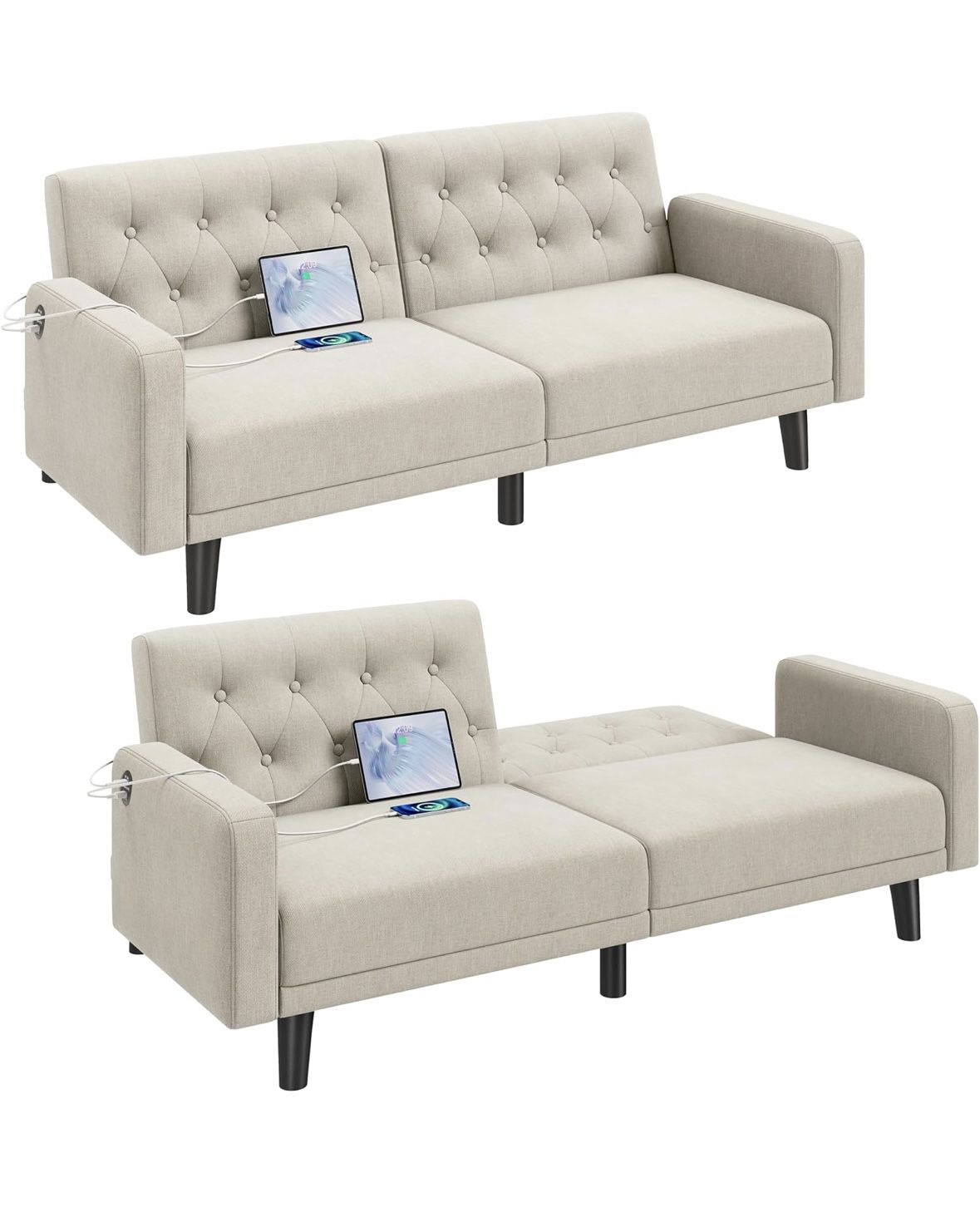 New. 63" Convertible Couch Small Futon Sofa Bed