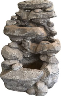 3-Tier Outdoor Rock Water Fountain with LED Lights, 26” Floor Standing Waterfall Soothing Sound Nature Decor for Garden, Patio, Deck, Porch, Lawn